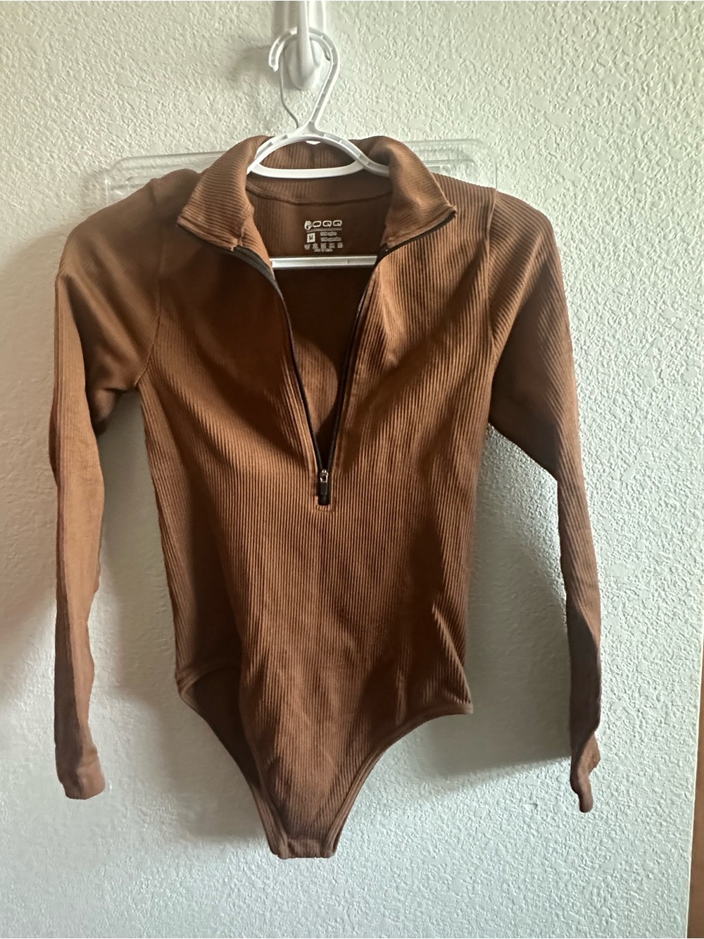 Ribbed Zip-Front One Piece Bodysuit - Browny